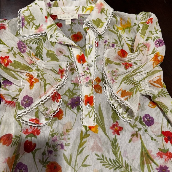 Alex & Lily Floral Lace-Trim Short Sleeve Women's Top - Picture 6 of 9